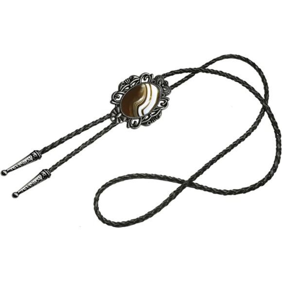 Bolo Tie Natural Colors Stone Brown Stone - Picture 2 of 6